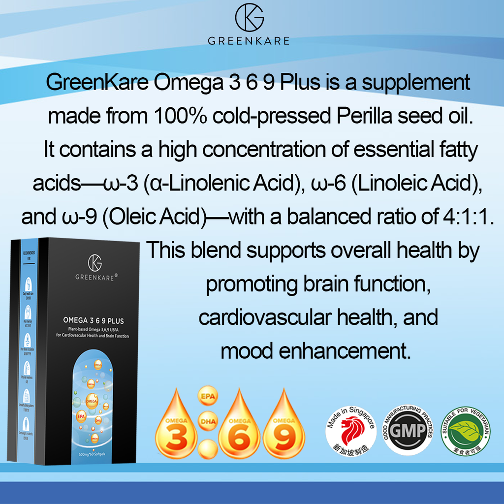 [Greenkare]Omega 3-6-9 Plus Plant-Based Perilla Seed Oil for Cardiovascular Health &amp; Brain Function 60 Softgels
