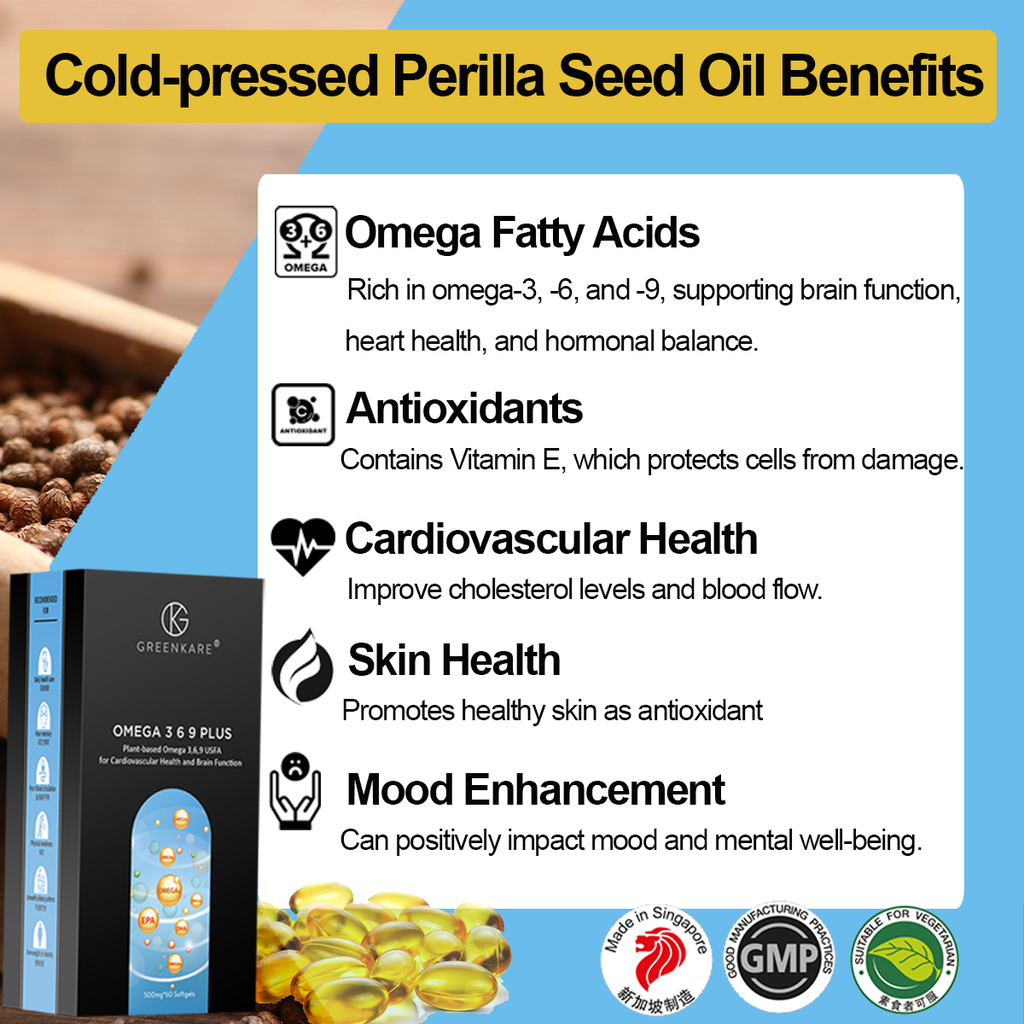 [Greenkare]Omega 3-6-9 Plus Plant-Based Perilla Seed Oil for Cardiovascular Health &amp; Brain Function 60 Softgels